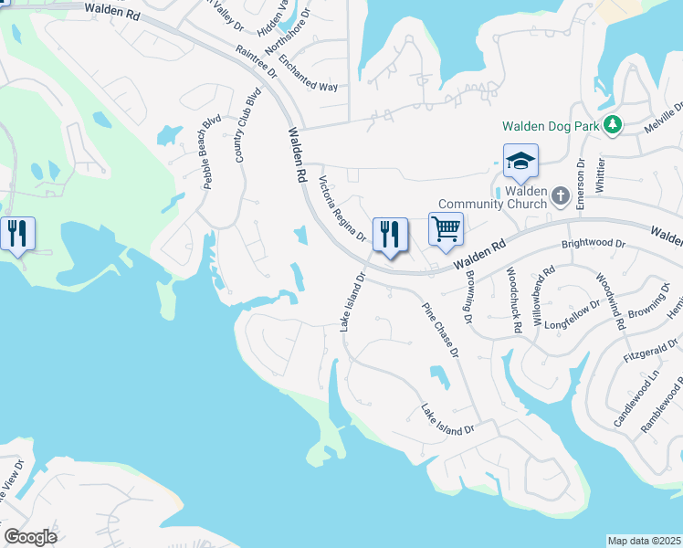 map of restaurants, bars, coffee shops, grocery stores, and more near 12900 Walden Road in Montgomery