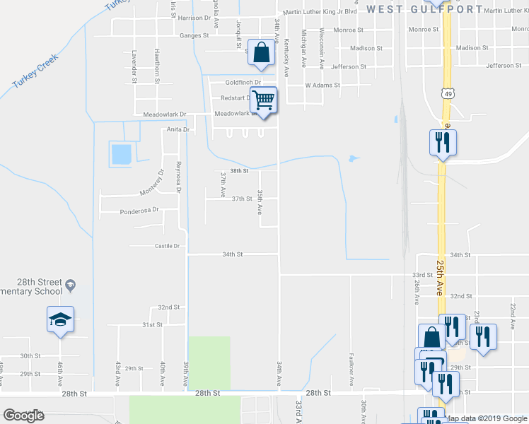 map of restaurants, bars, coffee shops, grocery stores, and more near 3514 35th Avenue in Gulfport