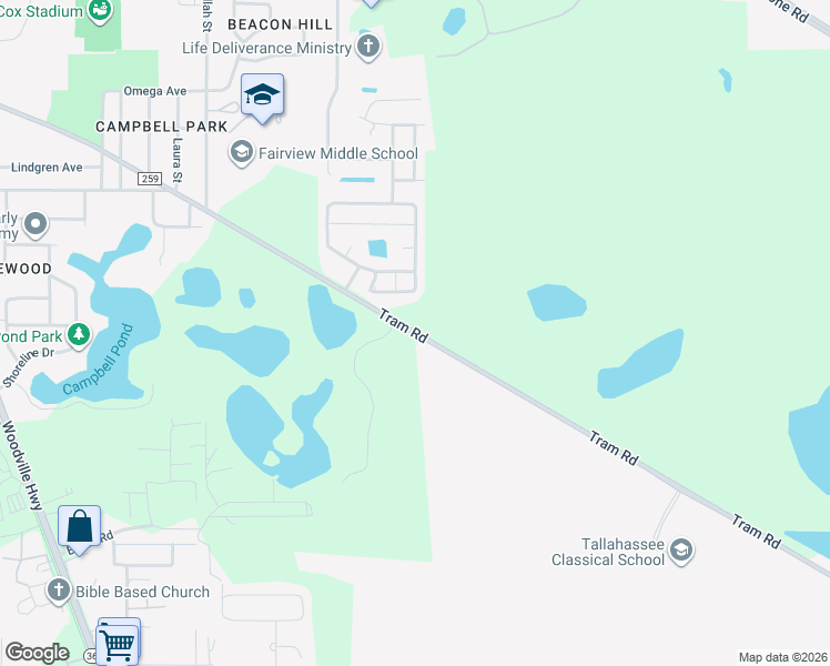 map of restaurants, bars, coffee shops, grocery stores, and more near 1007 Tram Road in Tallahassee