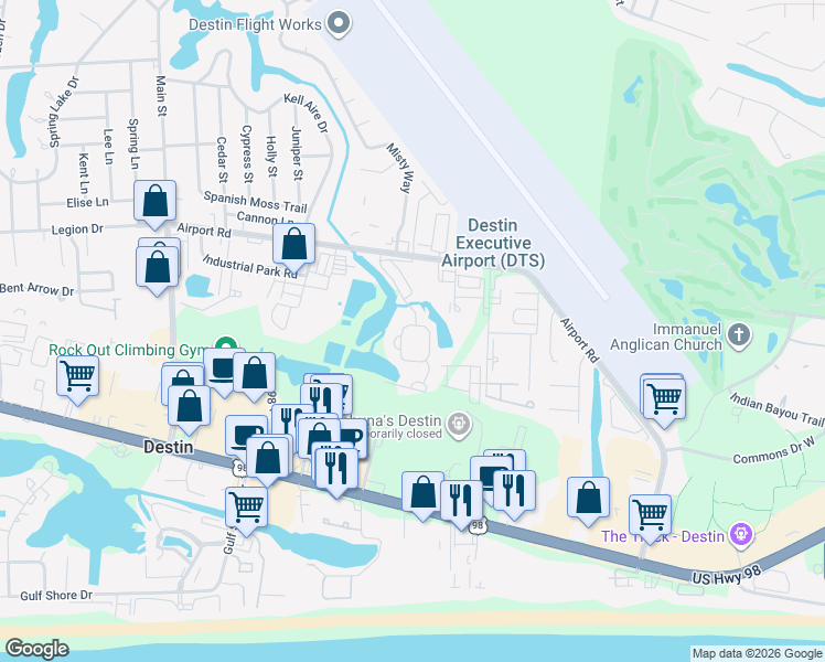 map of restaurants, bars, coffee shops, grocery stores, and more near 217 Twin Lakes Lane in Destin