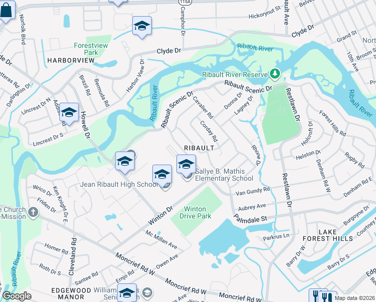 map of restaurants, bars, coffee shops, grocery stores, and more near 6834 Van Gundy Road in Jacksonville