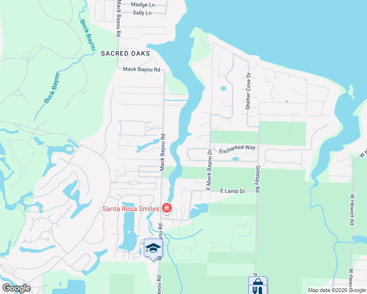 map of restaurants, bars, coffee shops, grocery stores, and more near 129 Bluebell Circle in Santa Rosa Beach