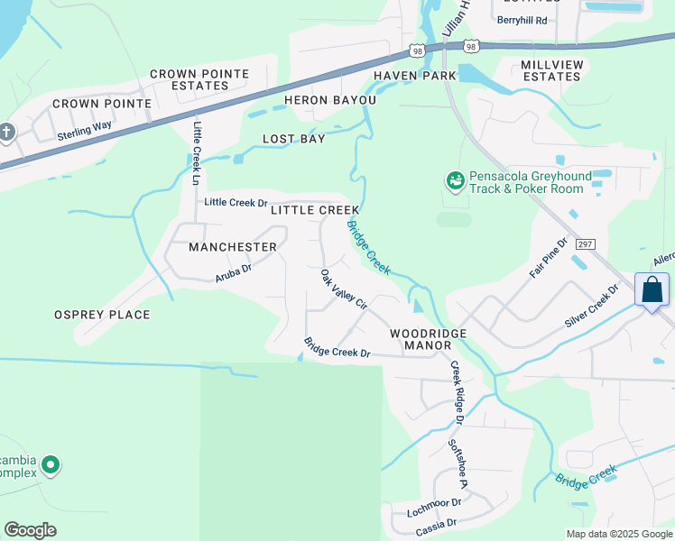 map of restaurants, bars, coffee shops, grocery stores, and more near 1211 Brook Bend Road in Pensacola