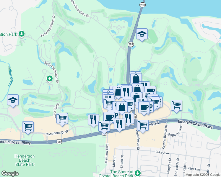 map of restaurants, bars, coffee shops, grocery stores, and more near 4462 Stonebridge Road in Destin