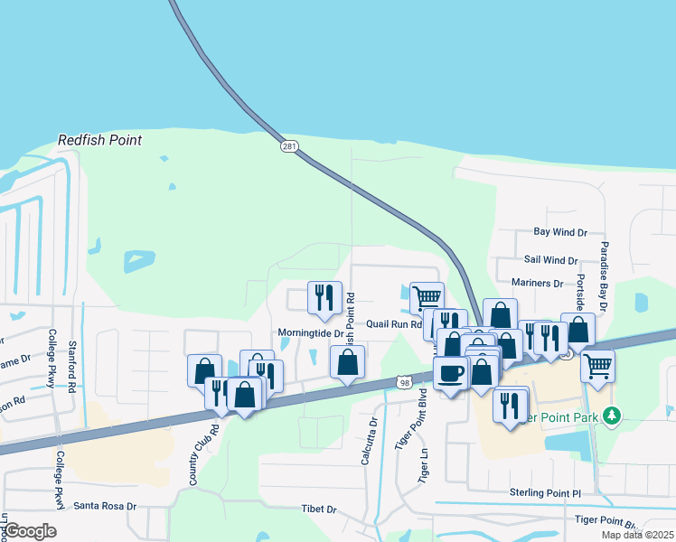 map of restaurants, bars, coffee shops, grocery stores, and more near 3445 Pelican Bay Circle in Gulf Breeze