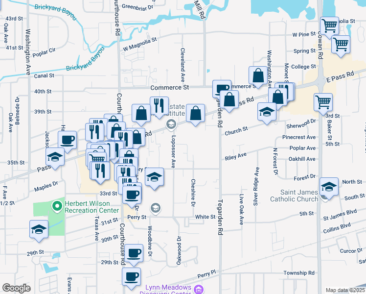 map of restaurants, bars, coffee shops, grocery stores, and more near 727 Layton Drive in Gulfport