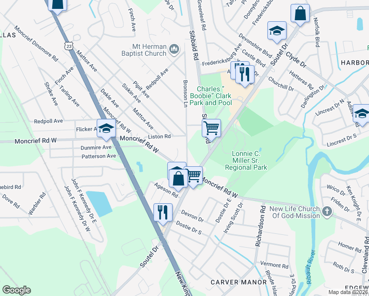 map of restaurants, bars, coffee shops, grocery stores, and more near 7652 Bronson Lane in Jacksonville