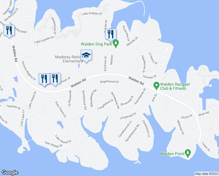 map of restaurants, bars, coffee shops, grocery stores, and more near 3234 Woodwind Road in Montgomery