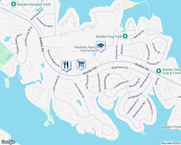 map of restaurants, bars, coffee shops, grocery stores, and more near 12613 Walden Road in Montgomery