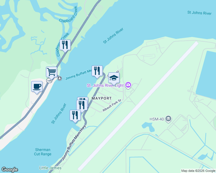map of restaurants, bars, coffee shops, grocery stores, and more near 1441 Palmer Street in Atlantic Beach