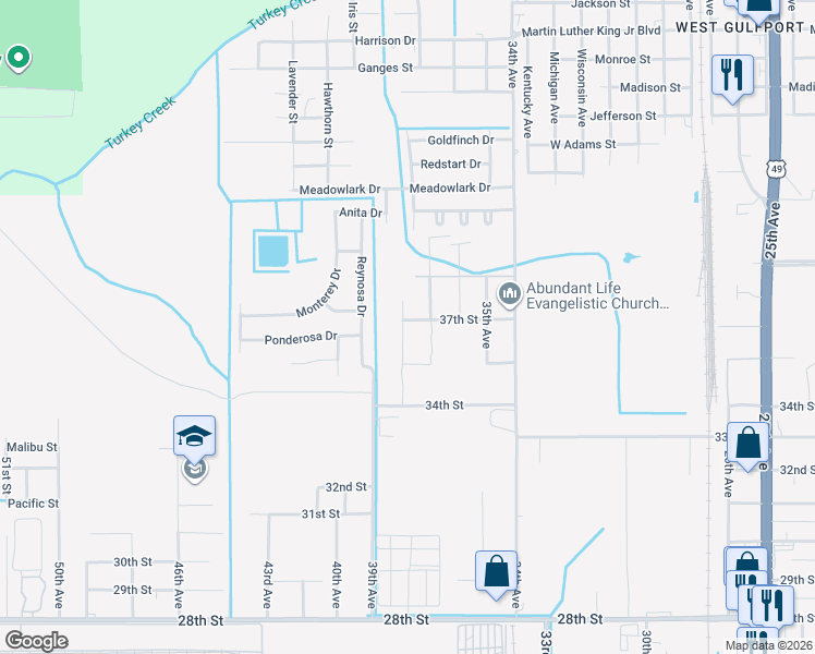 map of restaurants, bars, coffee shops, grocery stores, and more near 3520 38th Avenue in Gulfport