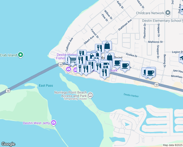 map of restaurants, bars, coffee shops, grocery stores, and more near 172 Harbor Boulevard in Destin