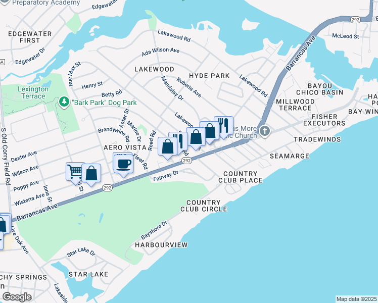 map of restaurants, bars, coffee shops, grocery stores, and more near 6 Milton Road in Pensacola