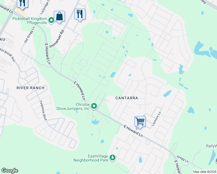 map of restaurants, bars, coffee shops, grocery stores, and more near 2312 E Howard Lane in Pflugerville