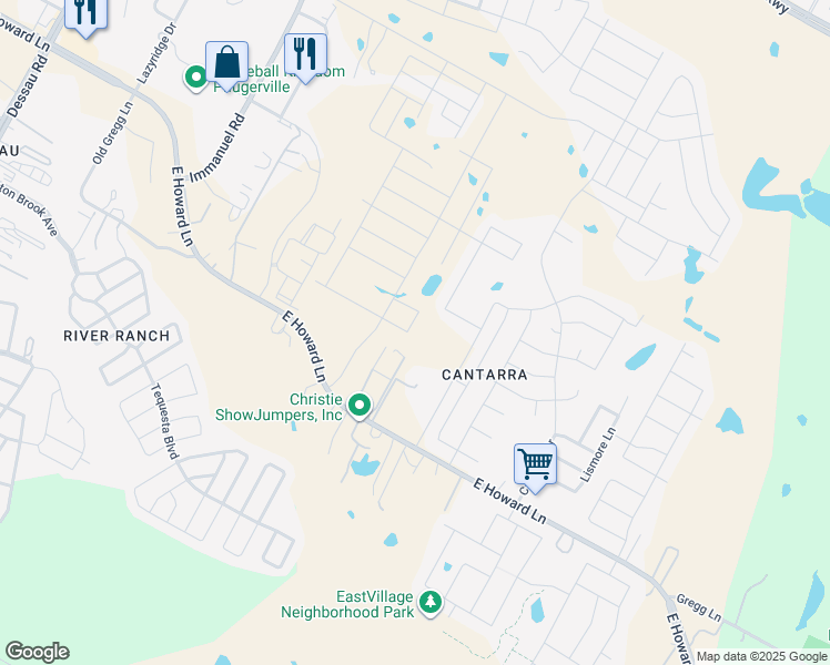 map of restaurants, bars, coffee shops, grocery stores, and more near 2312 E Howard Lane in Pflugerville