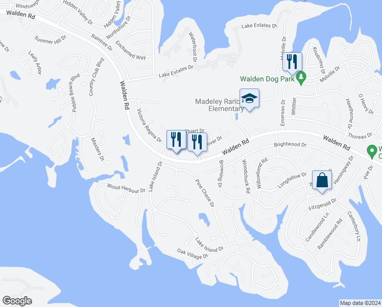 map of restaurants, bars, coffee shops, grocery stores, and more near 12625 Dover Drive in Montgomery