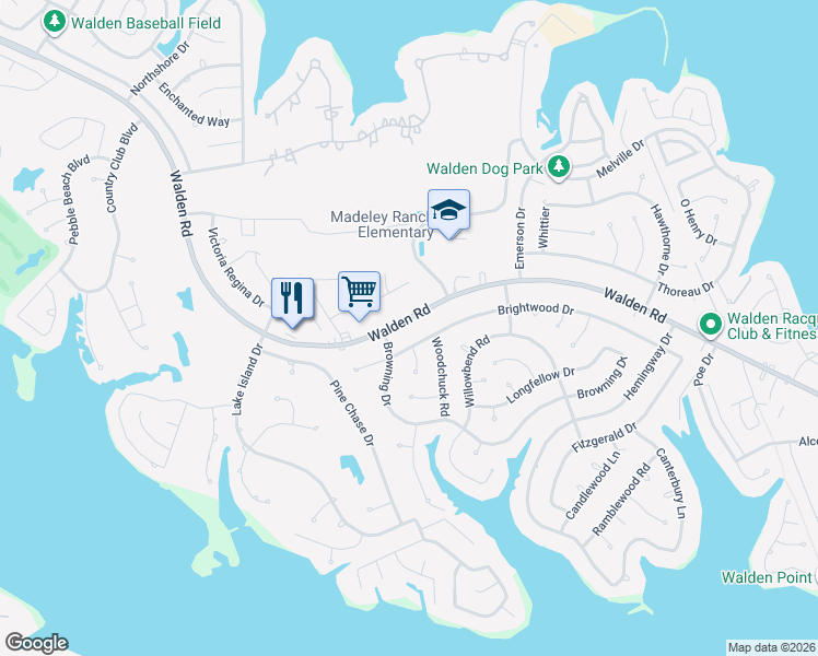 map of restaurants, bars, coffee shops, grocery stores, and more near 12613 Walden Road in Montgomery