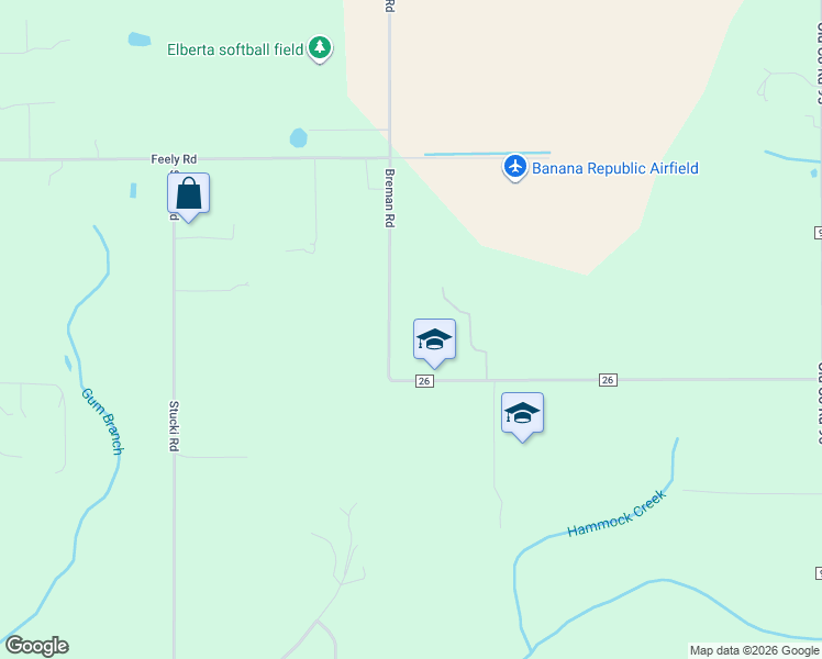 map of restaurants, bars, coffee shops, grocery stores, and more near 11650 Breman Road in Elberta