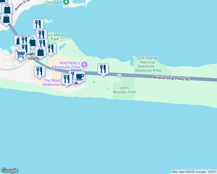 map of restaurants, bars, coffee shops, grocery stores, and more near in Okaloosa Island