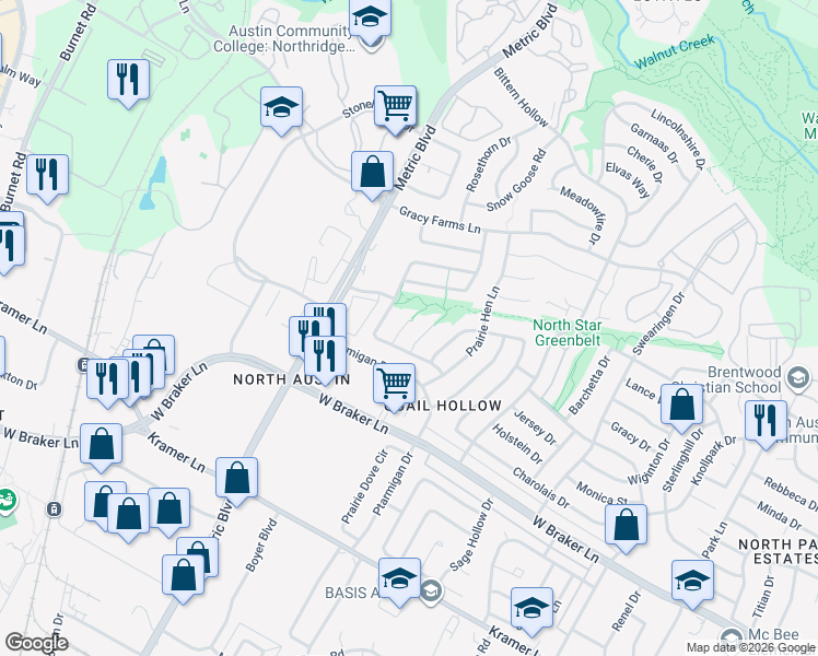 map of restaurants, bars, coffee shops, grocery stores, and more near 11614 Fruitwood Place in Austin