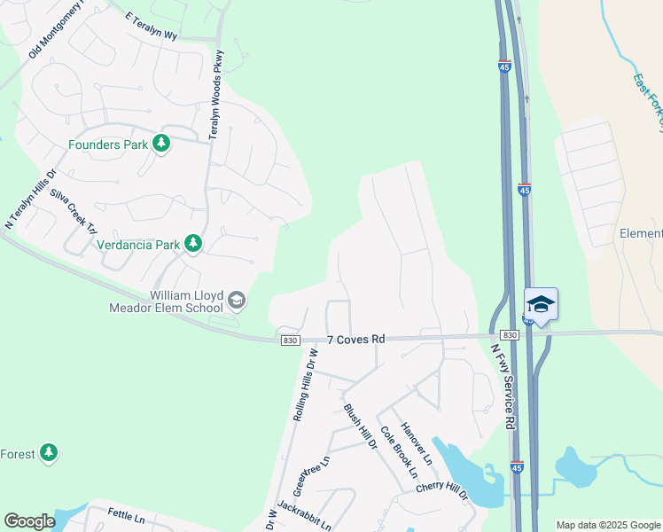 map of restaurants, bars, coffee shops, grocery stores, and more near 10563 Parkside Drive in Willis