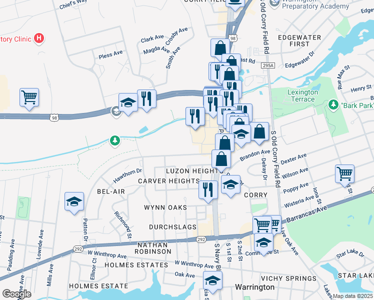map of restaurants, bars, coffee shops, grocery stores, and more near 10 Patton Drive in Pensacola