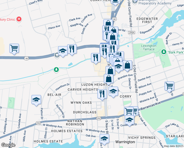 map of restaurants, bars, coffee shops, grocery stores, and more near 10 Patton Drive in Pensacola