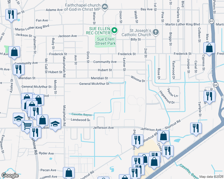 map of restaurants, bars, coffee shops, grocery stores, and more near 3617 Doris Circle in Moss Point