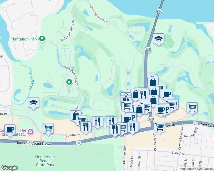 map of restaurants, bars, coffee shops, grocery stores, and more near 4354 Stonebridge Road in Destin