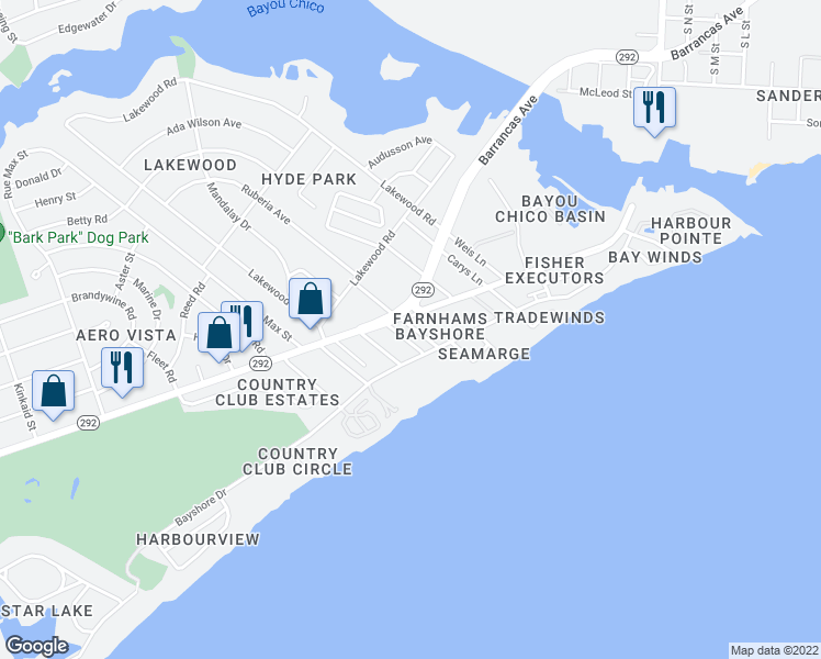 map of restaurants, bars, coffee shops, grocery stores, and more near 9 Broadmoor Lane in Pensacola