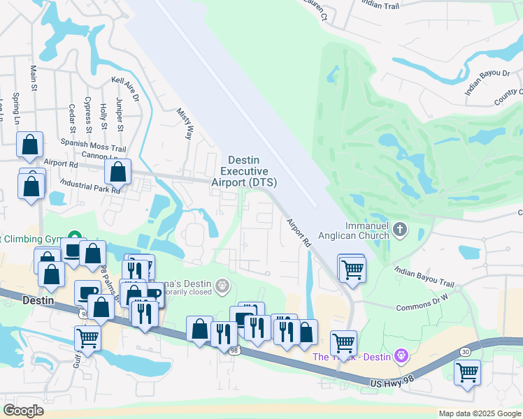 map of restaurants, bars, coffee shops, grocery stores, and more near 1014 Airport Road in Destin