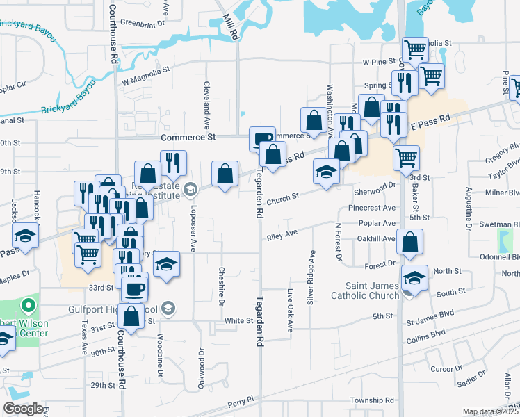 map of restaurants, bars, coffee shops, grocery stores, and more near in Gulfport