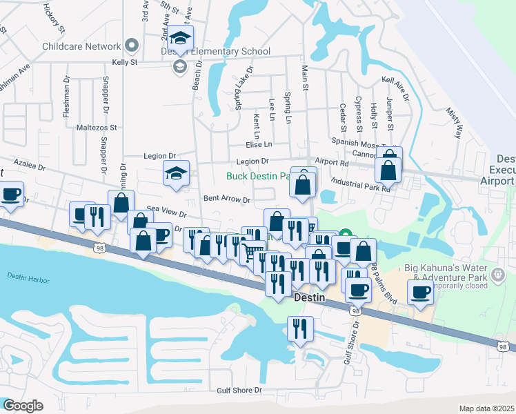 map of restaurants, bars, coffee shops, grocery stores, and more near 9 Indian Oaks Drive in Destin