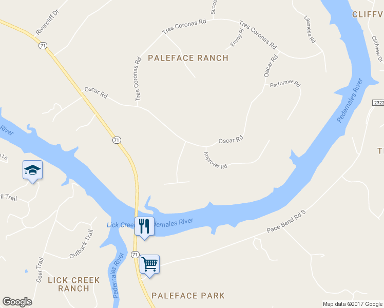 map of restaurants, bars, coffee shops, grocery stores, and more near 2601 Indian Divide Road in Spicewood