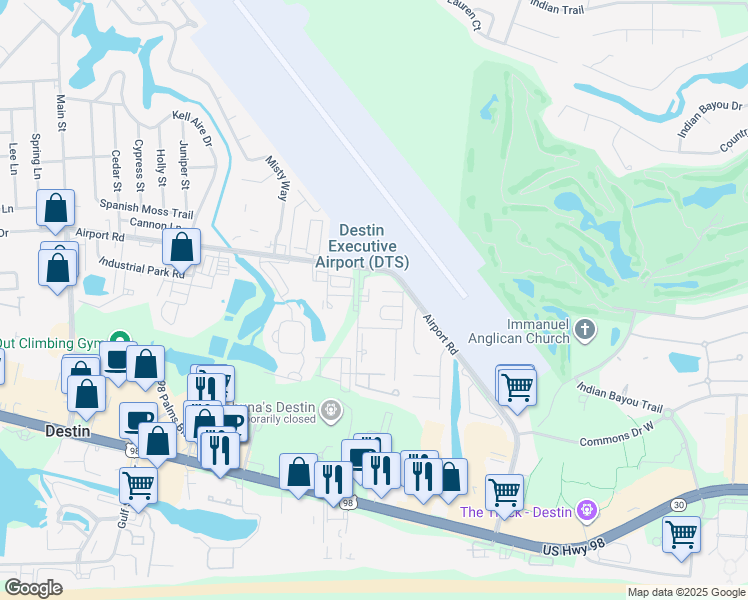 map of restaurants, bars, coffee shops, grocery stores, and more near 101 Mattie M Kelly Boulevard in Destin
