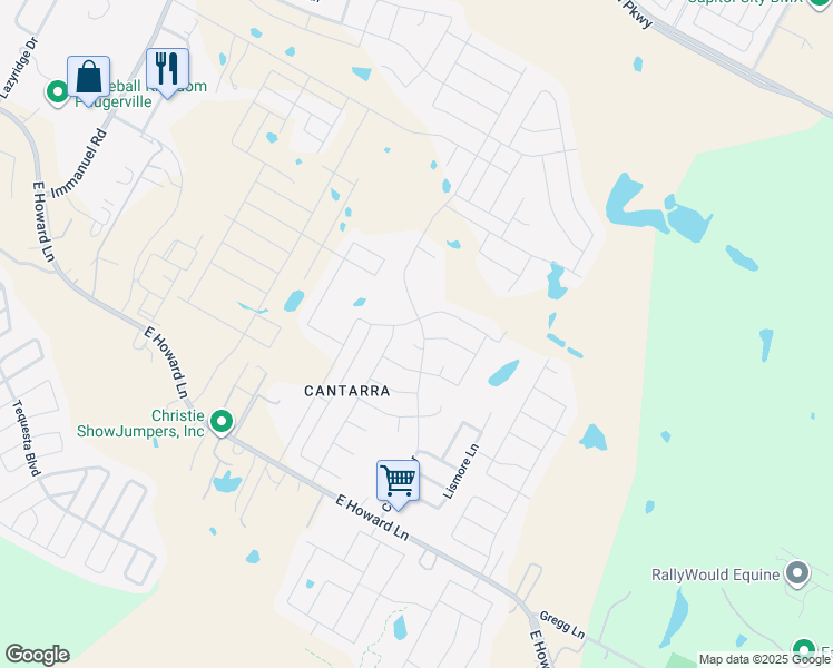 map of restaurants, bars, coffee shops, grocery stores, and more near 13600 Cantarra Drive in Pflugerville