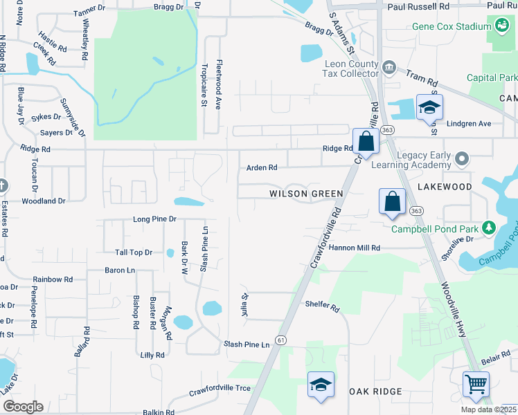 map of restaurants, bars, coffee shops, grocery stores, and more near 4251 Weatherby Court in Tallahassee
