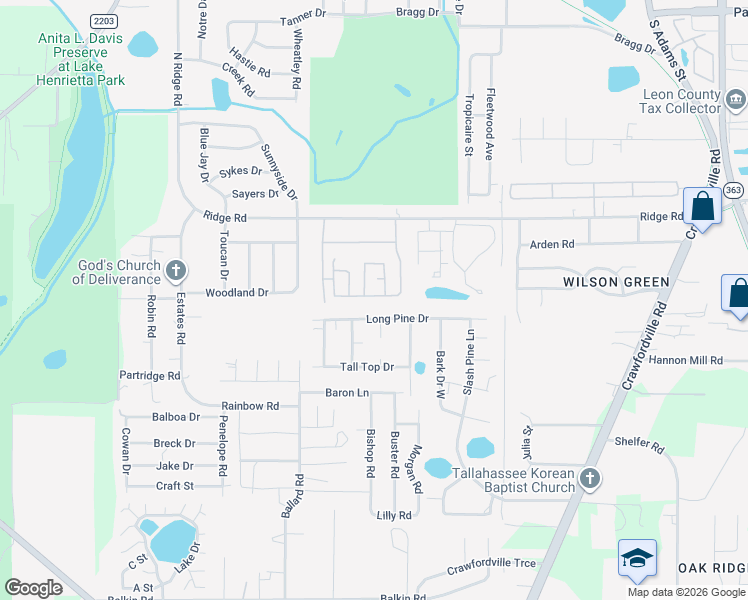 map of restaurants, bars, coffee shops, grocery stores, and more near 3551 Sundown Road in Tallahassee