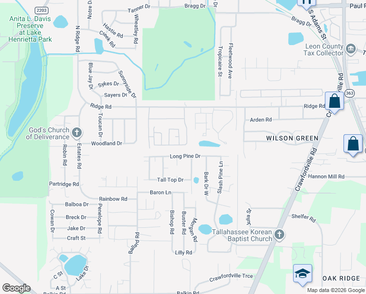 map of restaurants, bars, coffee shops, grocery stores, and more near 3551 Sundown Road in Tallahassee