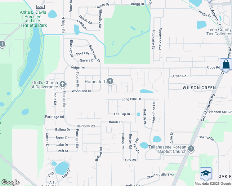 map of restaurants, bars, coffee shops, grocery stores, and more near 3565 Sundown Road in Tallahassee