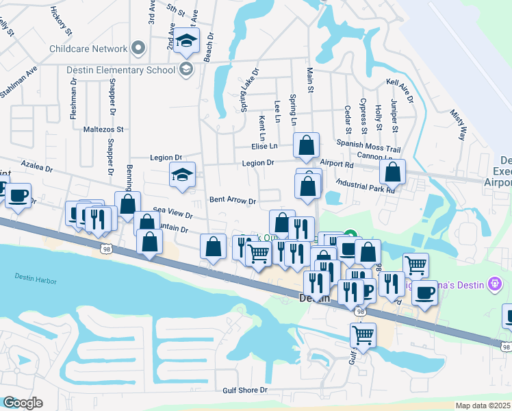 map of restaurants, bars, coffee shops, grocery stores, and more near 9 Indian Oaks Drive in Destin