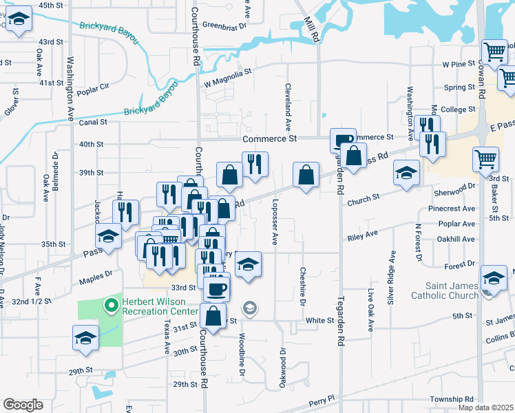 map of restaurants, bars, coffee shops, grocery stores, and more near 517 Pass Road in Gulfport