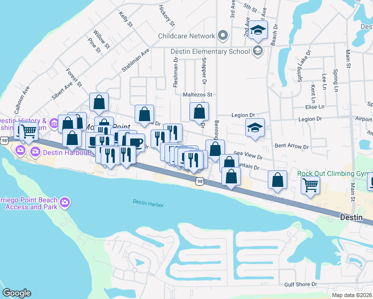 map of restaurants, bars, coffee shops, grocery stores, and more near 519 Mountain Drive in Destin