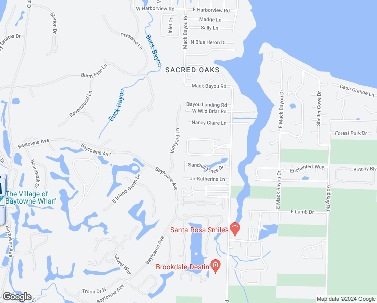 map of restaurants, bars, coffee shops, grocery stores, and more near 357 Carson Oaks Lane in Santa Rosa Beach