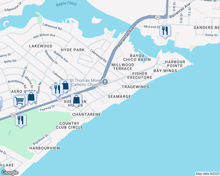 map of restaurants, bars, coffee shops, grocery stores, and more near 3295 Barrancas Avenue in Pensacola