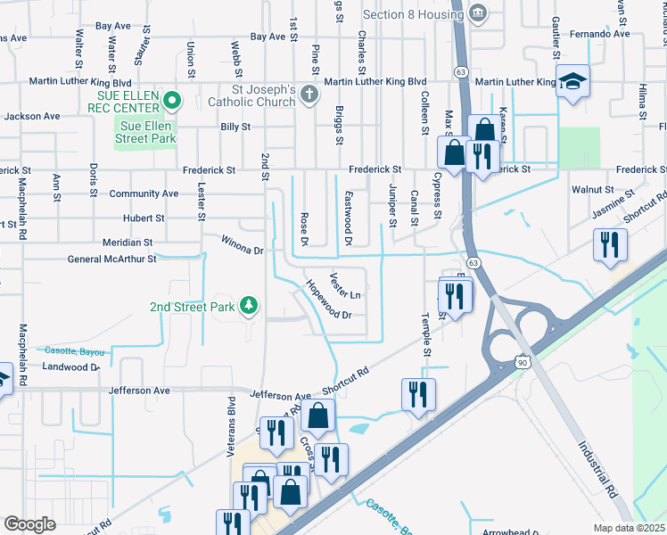map of restaurants, bars, coffee shops, grocery stores, and more near 3749 Morningview Drive in Moss Point