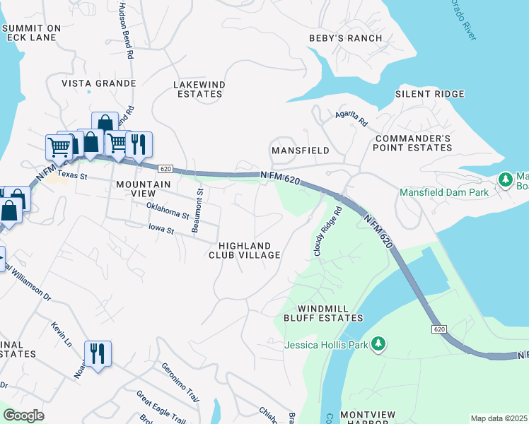 map of restaurants, bars, coffee shops, grocery stores, and more near 3925 Lago Vista Dr in Austin