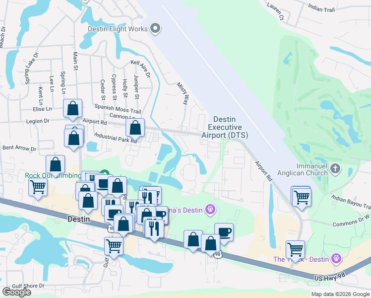 map of restaurants, bars, coffee shops, grocery stores, and more near 387 Twin Lakes Lane in Destin