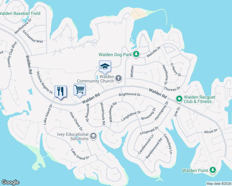 map of restaurants, bars, coffee shops, grocery stores, and more near 12414 Brightwood Drive in Montgomery