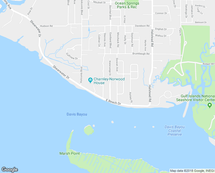 map of restaurants, bars, coffee shops, grocery stores, and more near 111 Watersedge Drive in Ocean Springs